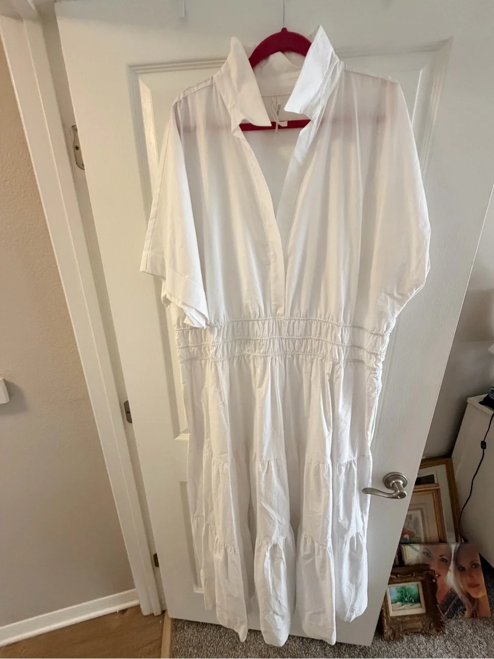 Anthropologie Shirt dress White Tiered Maxi with Smocked Waistband - Picture 5 of 13